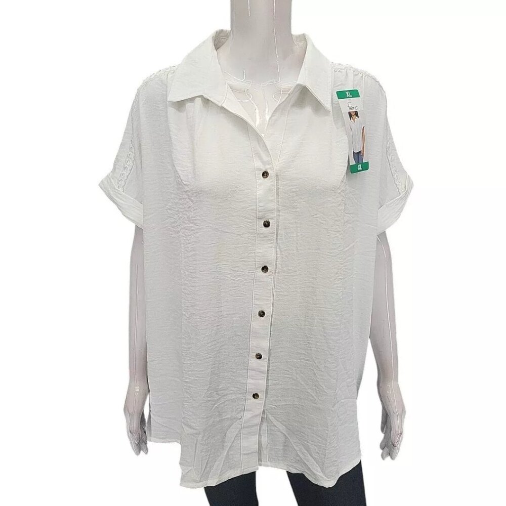 NWT (SOILED) Felina Women's Short Sleeve Button Down Top Size S $50 4C626